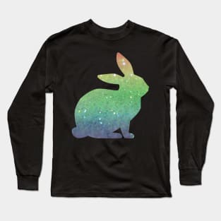 Rainbow Ombre Faux Glitter Easter Bunny Long Sleeve T-Shirt